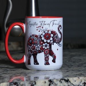 Custom Made Floral Elephant Ceramic Mug (15 oz)